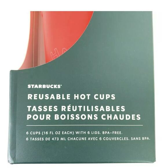Starbucks Holiday Christmas 2019 Reusable 16 Oz. Hot Cups 6 Cups With Lids New - Picture 4 of 4